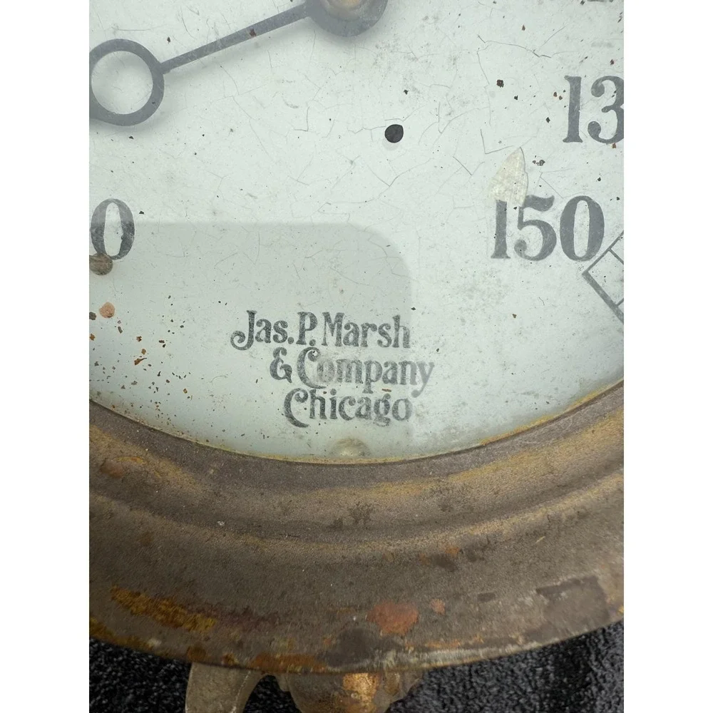 Antique Jas P Marsh Chicago Pressure‎ Gauge 0–150 PSI Steam Industrial Valve